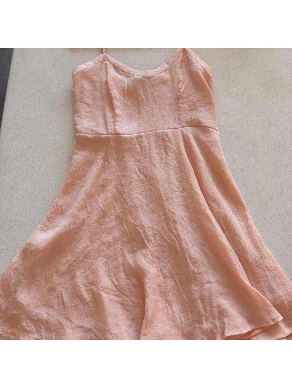 Cotton On Peach Linen Blend Fit & Flare Mini Dress | Size M